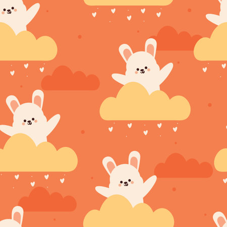 seamless pattern cartoon bunny with sky element. cute animal wallpaper for textile, gift wrap paperのイラスト素材