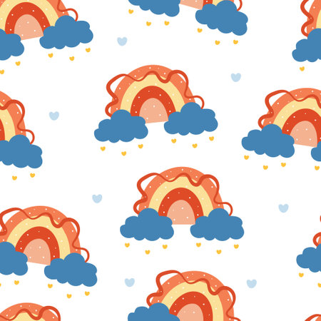 seamless pattern cartoon boho rainbow. cute animal wallpaper for textile, gift wrap paperのイラスト素材