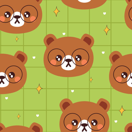 seamless pattern cartoon bear wearing glasses. cute animal wallpaper illustration for gift wrap paperのイラスト素材