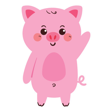 hand drawing cartoon pig sticker. cute animal drawing, doodleのイラスト素材