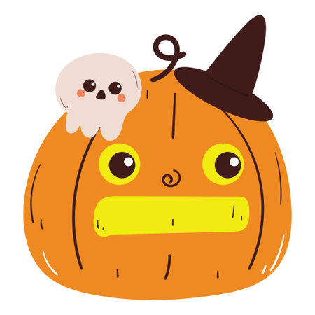 cute hand drawing cartoon pumpkin for halloween. cute pumpkin lantern for halloween sticker, iconのイラスト素材