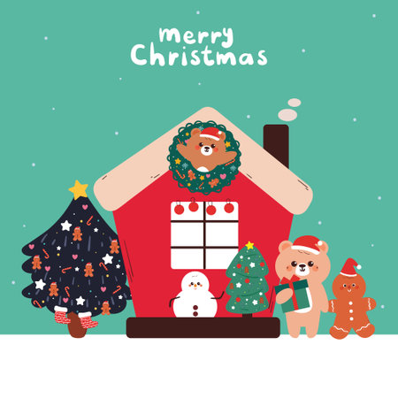 hand drawing cartoon christmas card and wallpaper. cute drawing with christmas element and ornament for wallpaper, backgroundのイラスト素材