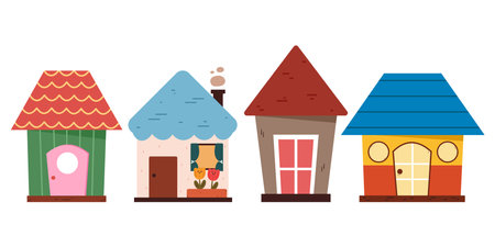 hand drawing cartoon cute house. cute building for sticker, iconのイラスト素材