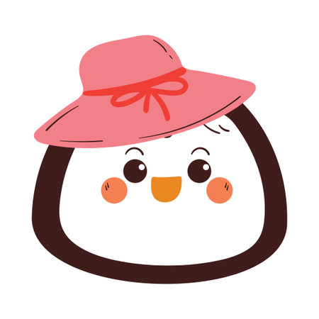 cute drawing cartoon penguin wearing pink hat. cute animal cartoon for kids icon and stickerのイラスト素材