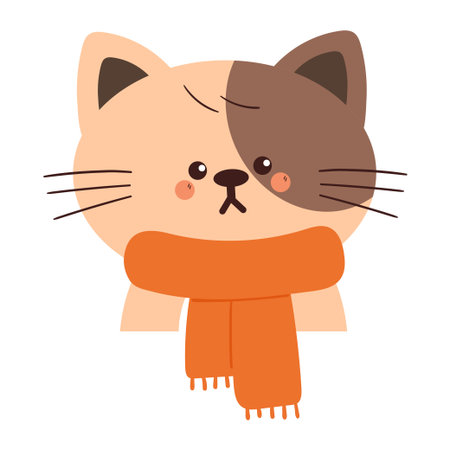 cute hand drawing cartoon cat with orange scarf for winter and autumn stickerのイラスト素材