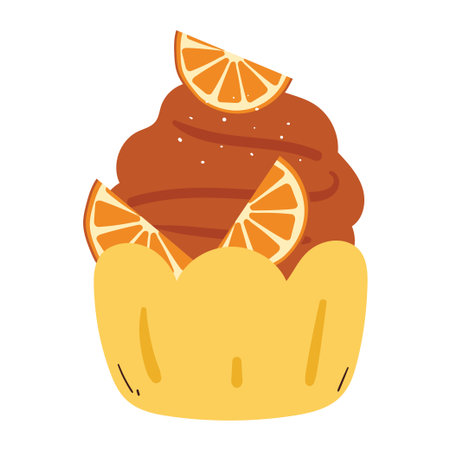 cute drawing cartoon orange cupcake. cute food stickerのイラスト素材