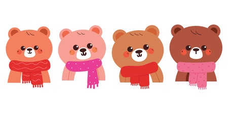 cute hand drawing cartoon bear with winter element sticker setのイラスト素材