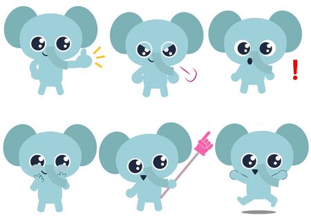Elephant's facial expression and gesture illustration setのイラスト素材