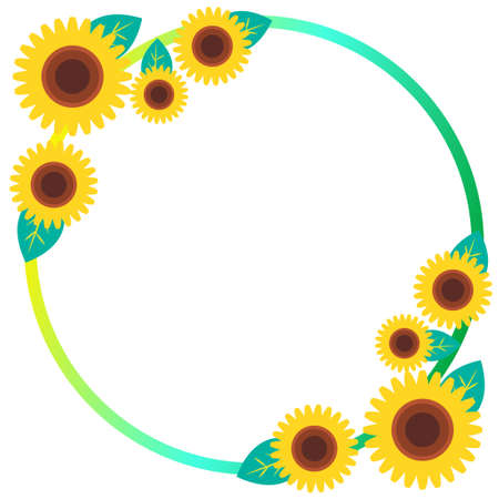 Sunflower round frame materialのイラスト素材
