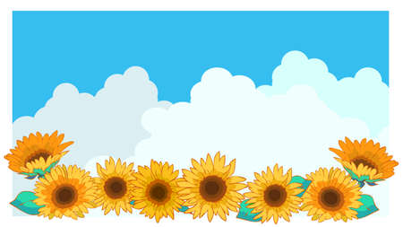 Sunflower and summer sky and background illustration materialのイラスト素材