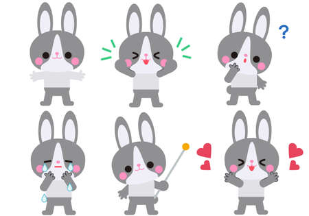 Rabbit character gesture and facial expression setのイラスト素材