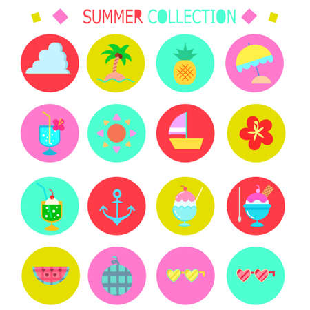 Summer icon round illustration setのイラスト素材