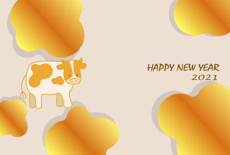 Golden decorative pattern and cow illustrationのイラスト素材