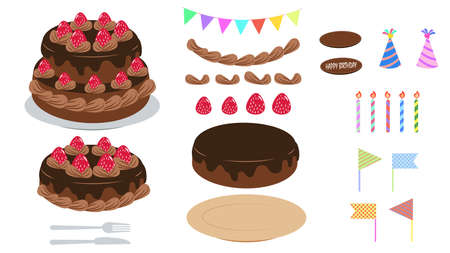 Birthday Chocolate Cake Material Set Illustrationのイラスト素材