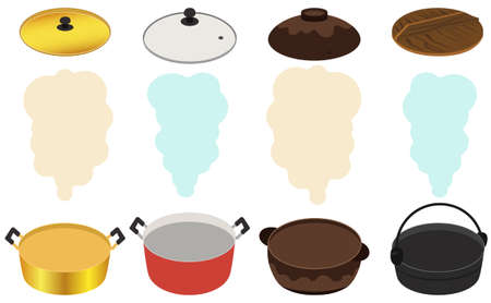 Various kinds of pot illustration setsのイラスト素材