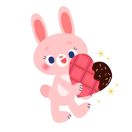 Rabbit with Heart-Shaped Chocolateのイラスト素材