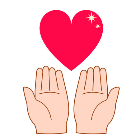 Heart mark illustration on the palm of your handのイラスト素材