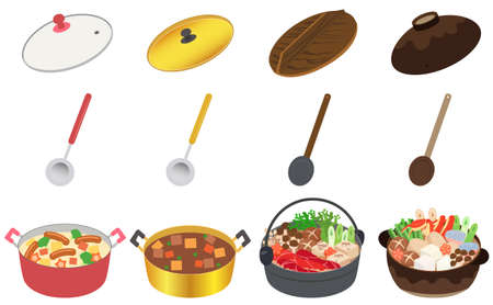 Various kinds of hot pot cooking illustration setのイラスト素材
