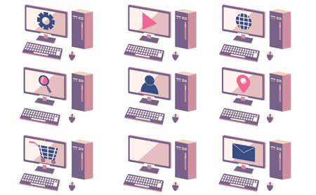 Desktop PC icon illustration set