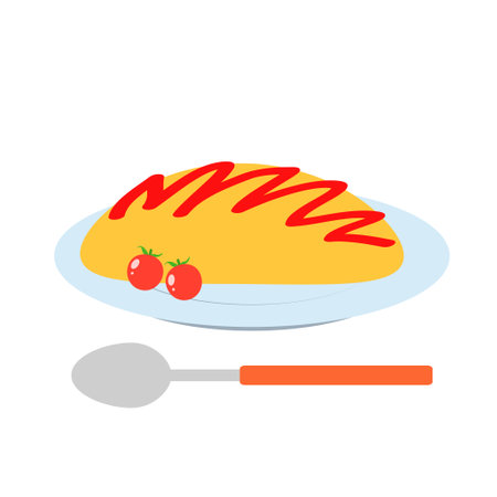 Illustration of omelet rice on a plateのイラスト素材