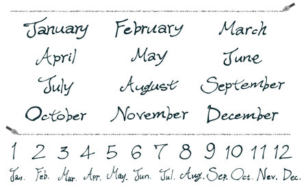 Name of the month and hand-drawn English character setのイラスト素材