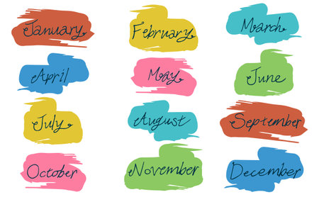 Name of the month and hand-drawn English character setのイラスト素材