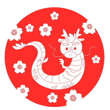 Illustration of a dragon and a cherry blossom circleのイラスト素材