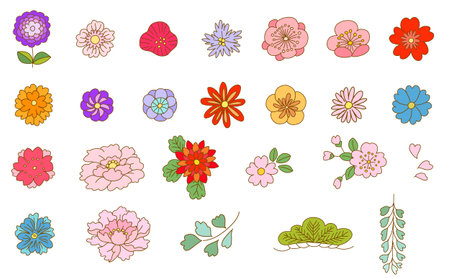 Hand Drawn Japanese Style Flower Illustration Setのイラスト素材