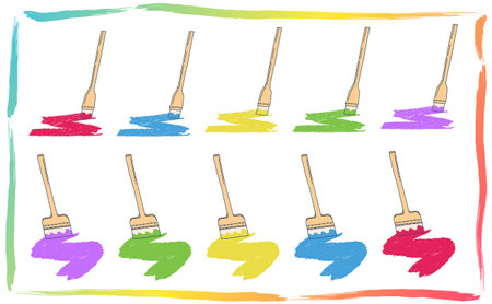 Illustration set of brushes drawing lines with paintのイラスト素材