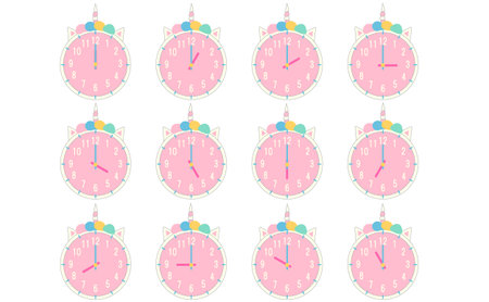 Unicorn design clock illustration set