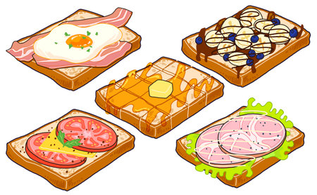 Various bread menu illustration setのイラスト素材
