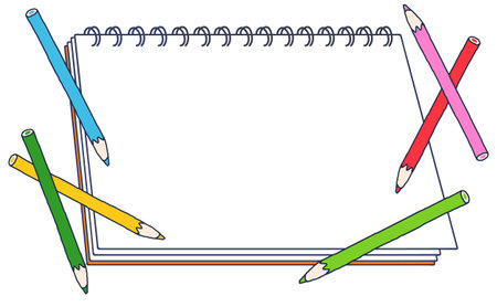 Sketchbook and colored pencil illustration materialのイラスト素材