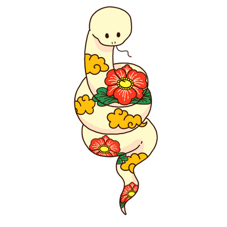 Hand-drawn illustration of a patterned snakeのイラスト素材