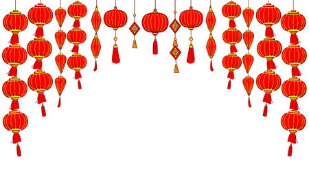 Illustration of a row of lanternsのイラスト素材