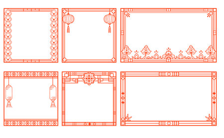 Asian design frame decoration setのイラスト素材