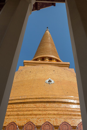 Phra Pathom pagoda and blue sky in sunny dayの写真素材