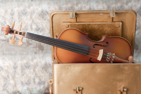violin - still life with a wooden figureの写真素材