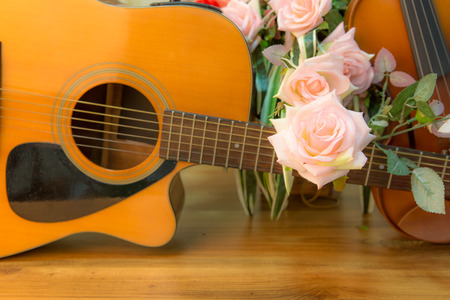 Violin,guitar,flute  and rose with vintage style