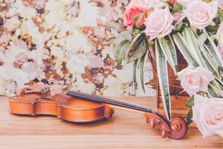 Violin and rose with vintage styleの写真素材