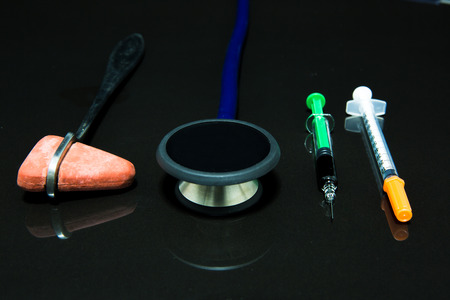 medical tool close-up on dark  backgroundの写真素材