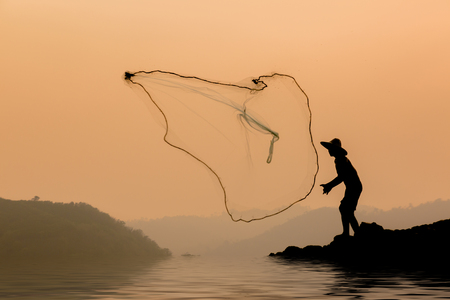 fisherman silhouetteの写真素材