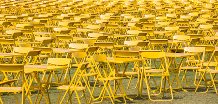 chairs arranged outdoor for ceremonyの写真素材