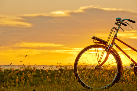 bicycle silhouette at the sunset or sunriseの写真素材