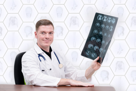 man doctor holding c t scane filmの写真素材