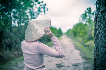 Hipster woman in national park Phu Kradueng Loei Thailand.の写真素材