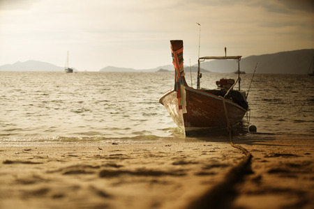 thai fishing boat at beach, Thailand, Lipe Island,Satun province, Andaman seaの写真素材
