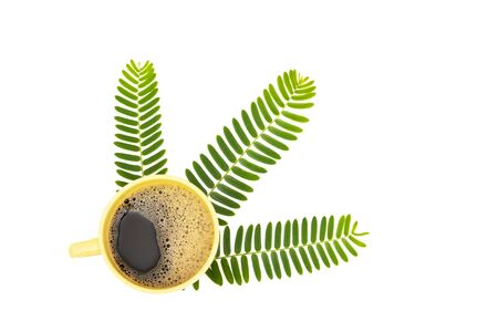 cup of coffee on white background ,top viewの写真素材