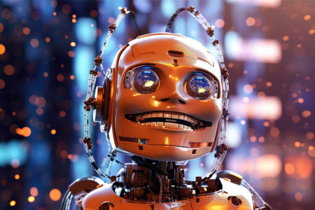 Happy robot head isolated on technology background.Generative aiの素材