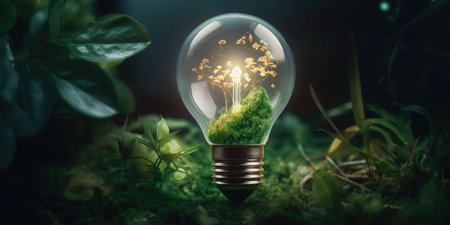 Plant growing in the light bulb.Environmental protection concept.generative aiの素材