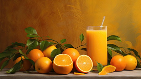 fresh orange with bottles of fresh orange juice,Generative Aiの素材